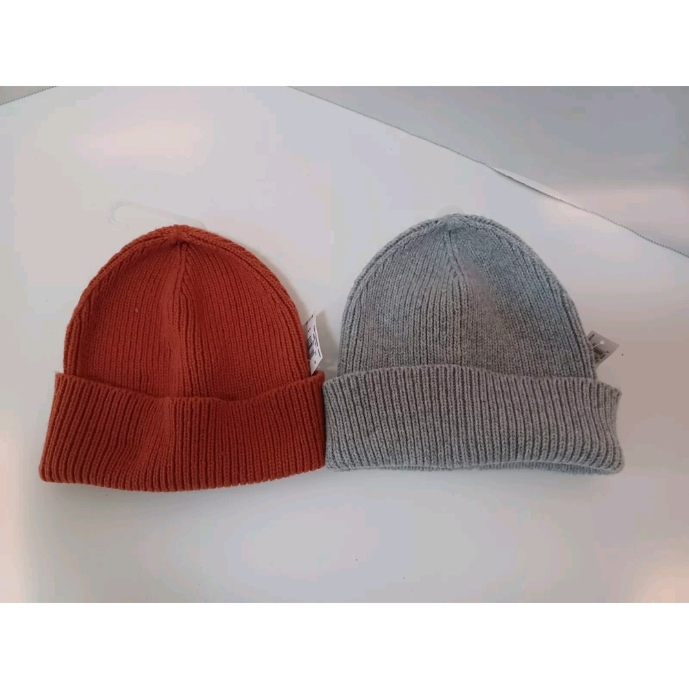 NWT Lot of 2 Gray Orange Beanie Winter Hats Unisex Kids S - M